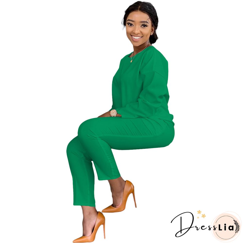 Long Sleeves T shirt Sportswear Two Piece Pants Set