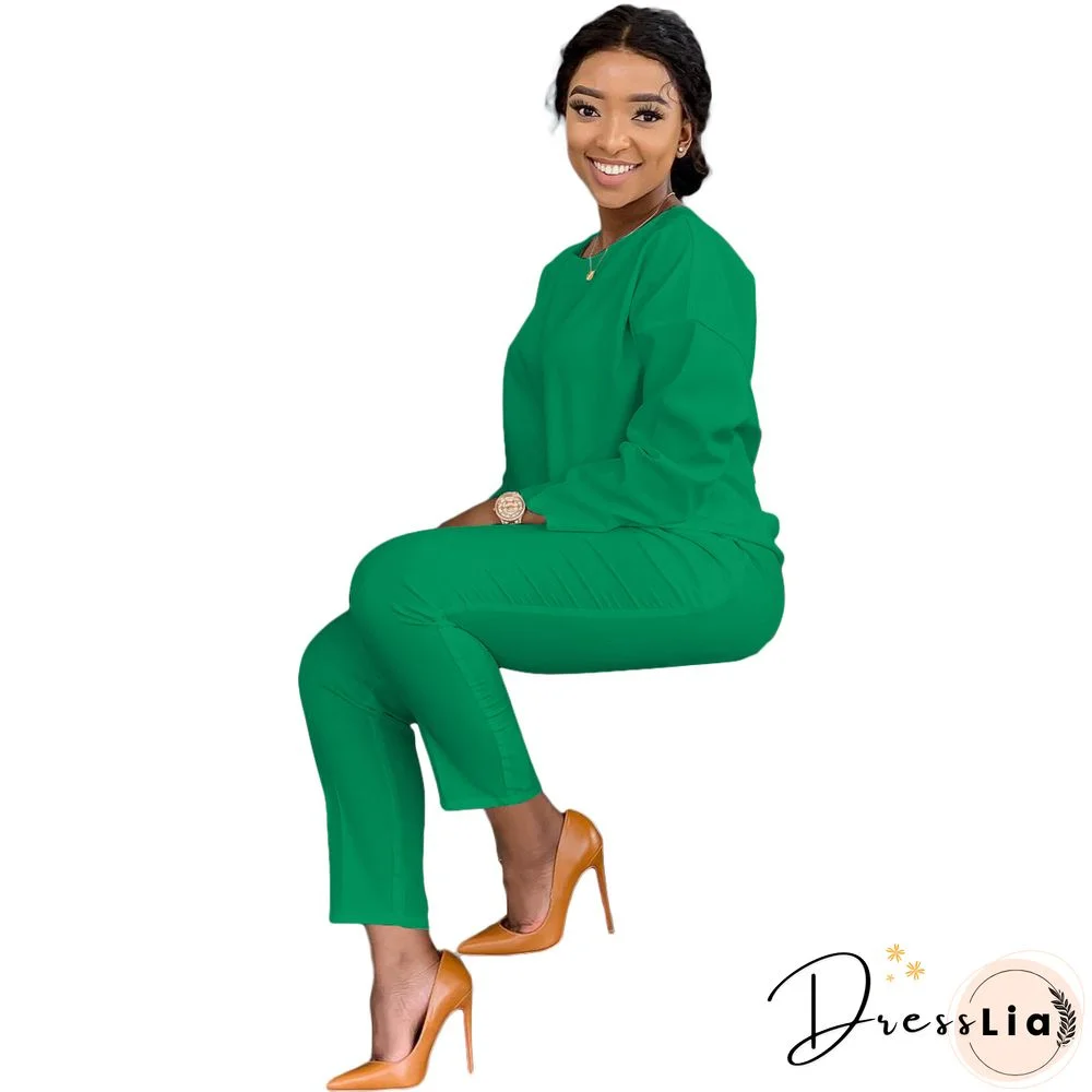 Long Sleeves T shirt Sportswear Two Piece Pants Set