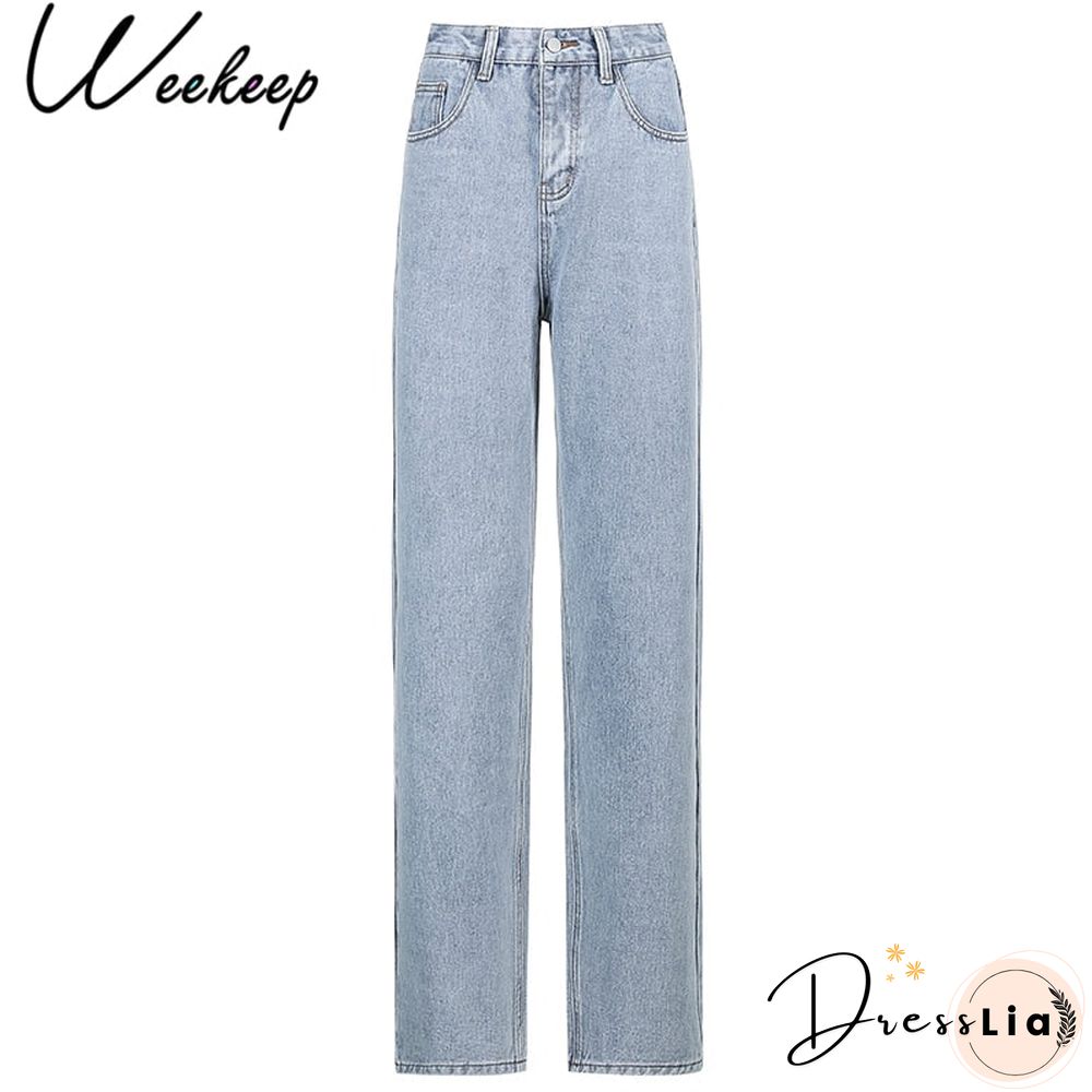 Weekeep Butterfly Print Streetwear Jeans High Waist Women Jeans Korean Fashion Straight Trouser Denim Pants Harajuku