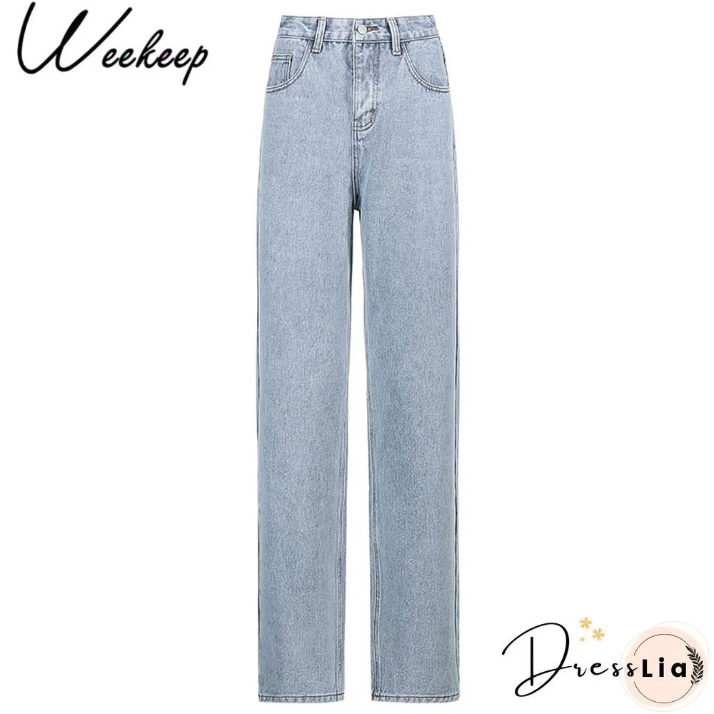 Weekeep Butterfly Print Streetwear Jeans High Waist Women Jeans Korean Fashion Straight Trouser Denim Pants Harajuku