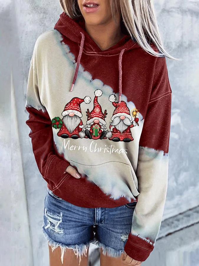 Women's Christmas Gnome Print Hoodie Sweatshirt