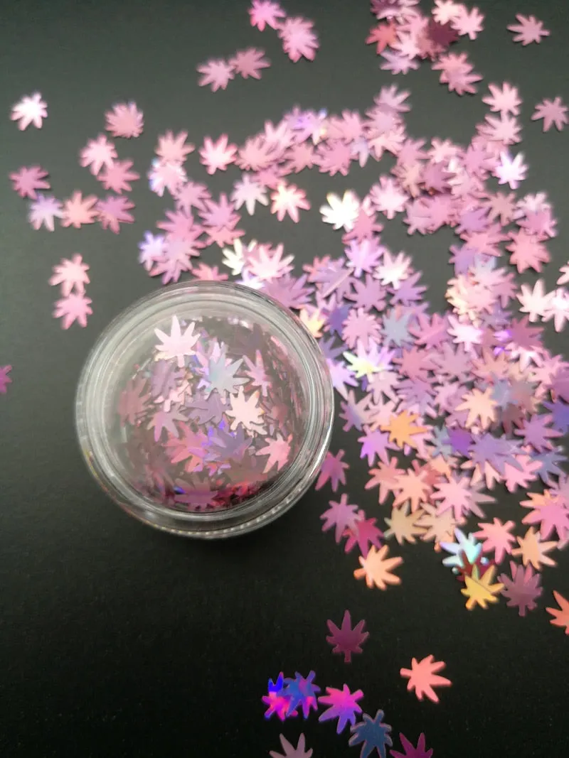Gold Silver Glitter Nail Foil Sticker Adhesive Transfer Paillette Flake Full Cover Weed Leaf Decal Decor Decoration Manicure