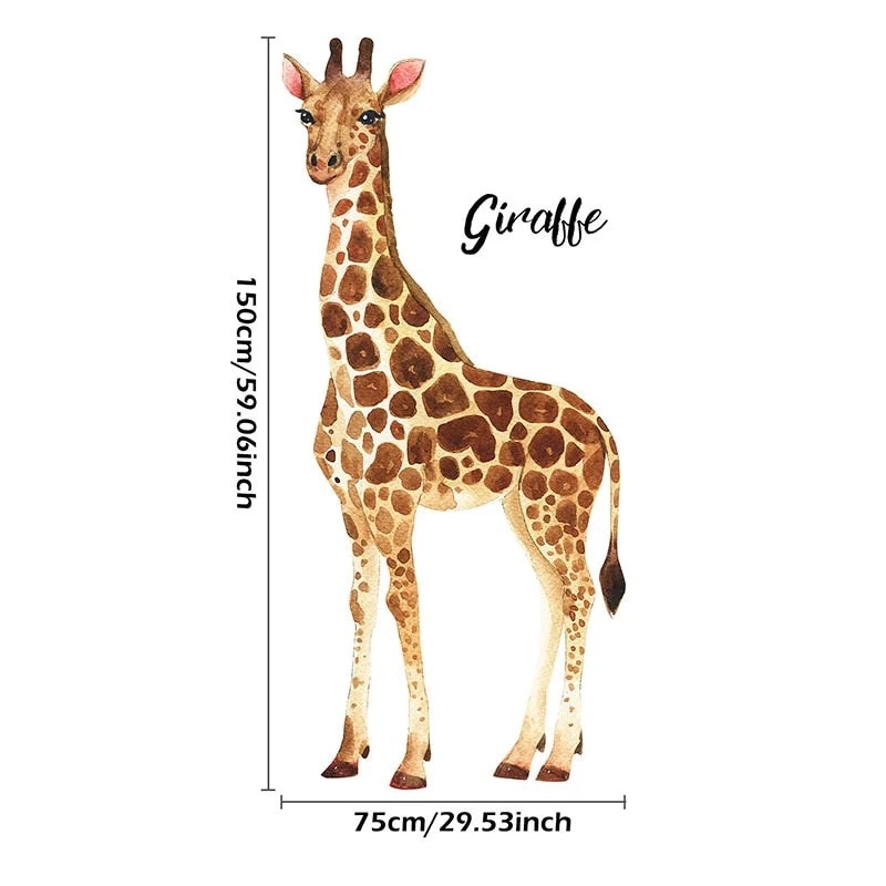 Hand Draw Painted 150cm Tall Large Giraffe Green Leaves Wall Stickers for Living Room Bedroom Murals Home Decor Removable Decals