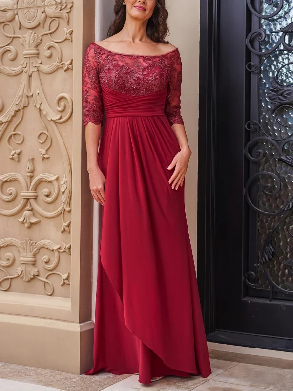 Round Neck Short Sleeve Solid Color Lace Maxi Dress
