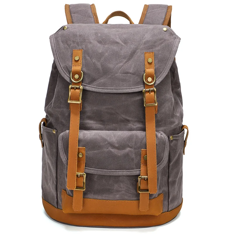 Retro Oil Wax Canvas Backpack Outdoor Waterproof Large-capacity Mountaineering Travel Multi-functional Backpack