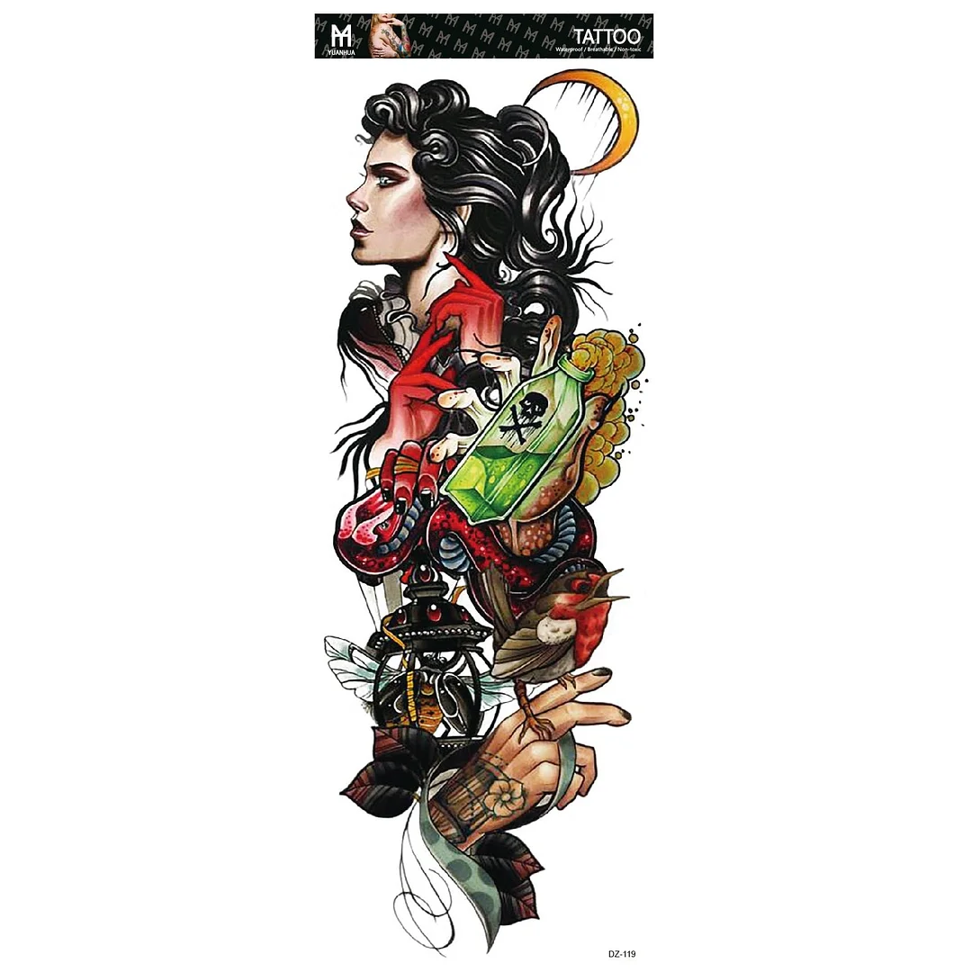 Fake Tattoo Lion Warrior For Men Waterproof Temporary Snake Flower Sticker Totem Geometric Full Arm Large Size Sleeve Tatoo Boys