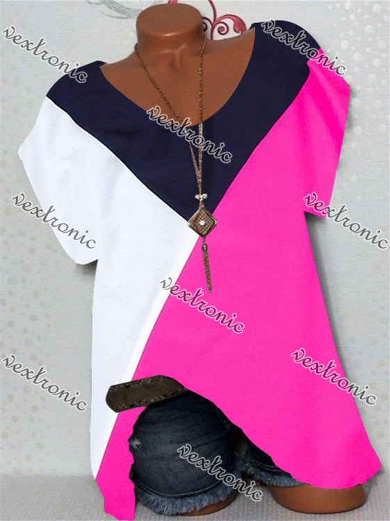 Women's Purple Scoop Neck Short Sleeve Colorblock Top