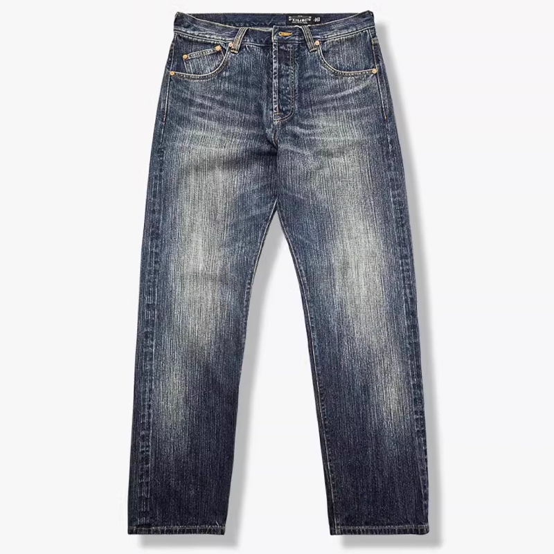 Men's Vintage Loose Straight Whisker Washed Distressed Jeans