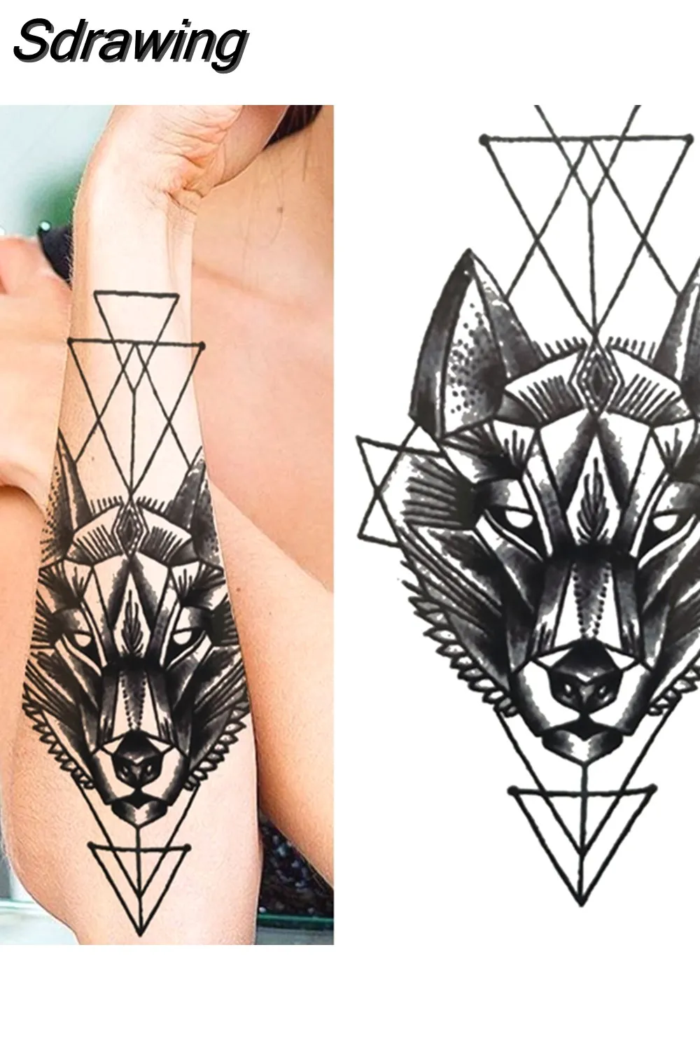 Sdrawing Lion Temporary Tattoo For Women Men Adult Skull Tiger Wolf Forest Tattoo Sticker Black Fake Realistic Demon Tatoos Forearm 430-1
