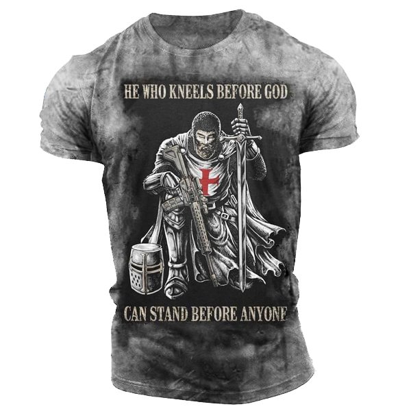 He Who Kneels Before God Can Stand Before Anyone Men's Retro T-shirt、、URBENIE