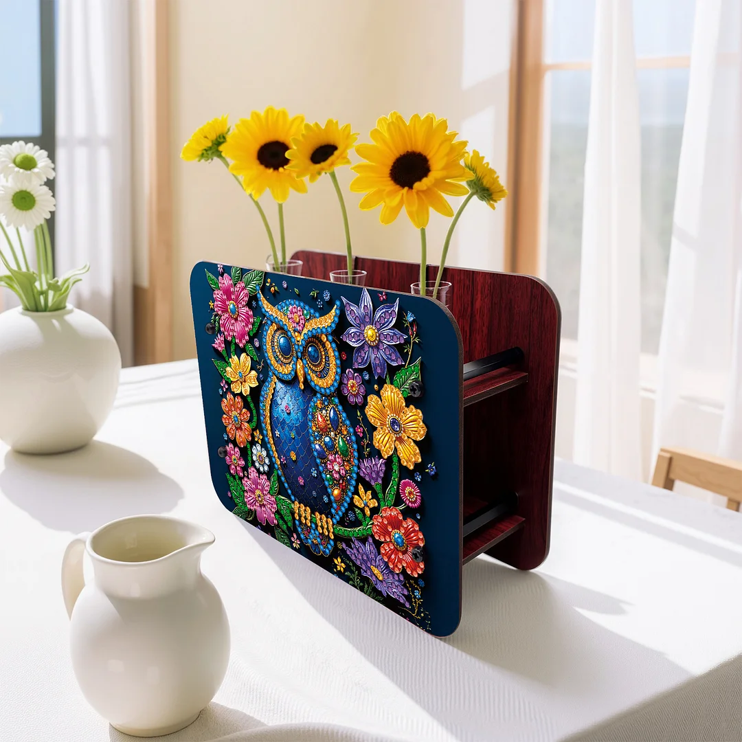 Gem Owl DIY Diamond Painting Wooden Tube Vase for Adults Gift Idea Home Decor