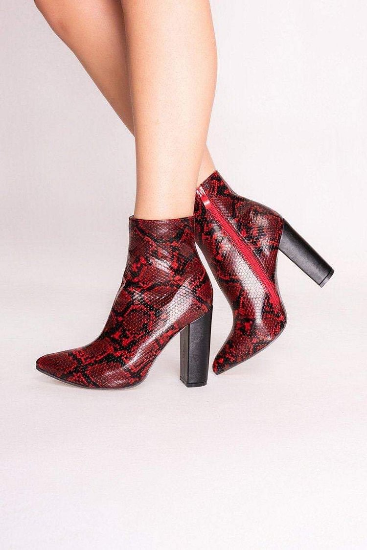 Layla Red Snake Print Ankle Boots Katch Me