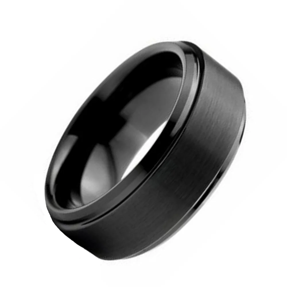 6MM 8MM Black Matte Brushed Tungsten Carbide Mens Rings Beveled Edge Polished Finished