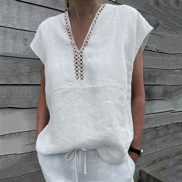 Solid Color V-Neck Casual T-Shirt