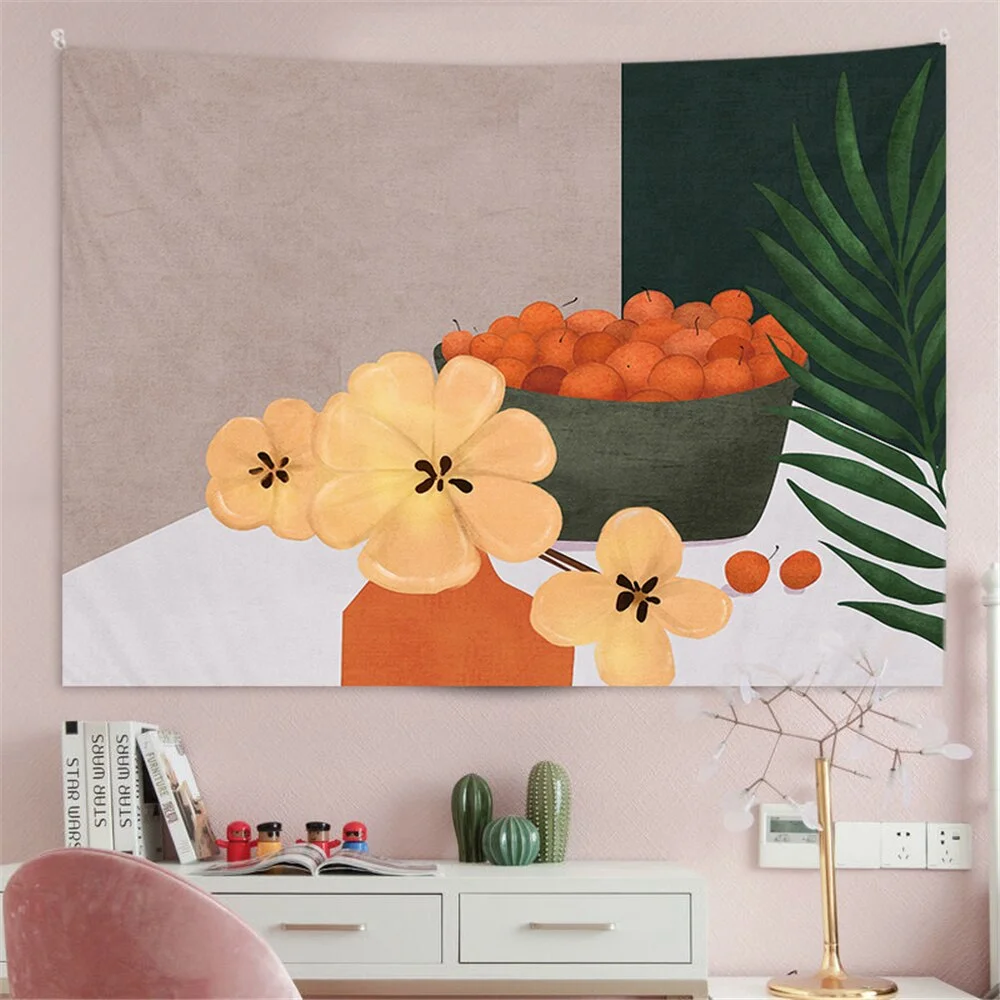 Nigikala Warm Color Plant Playing Yarn Ball Cat Print Tapestry Wall Aesthetic Tapestry Wall Tapestry Christmas Tree Wall Decor