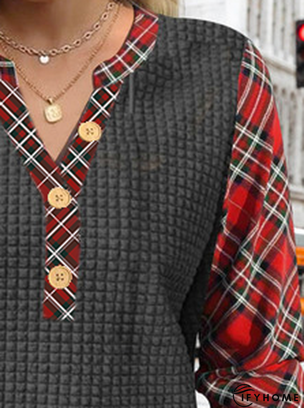 Plaid Stitching Loose Casual Sweatshirt | IFYHOME