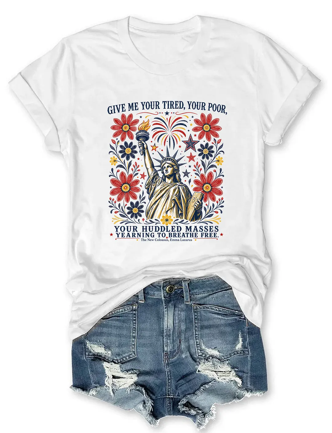 Statue Of Liberty USA Floral T-shirt