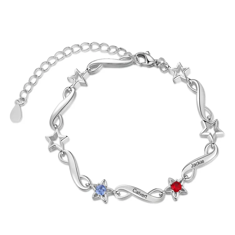 A mi tía-Pulsera de estrella e infinito personalizada con 2 nombres y 2 piedras de nacimiento