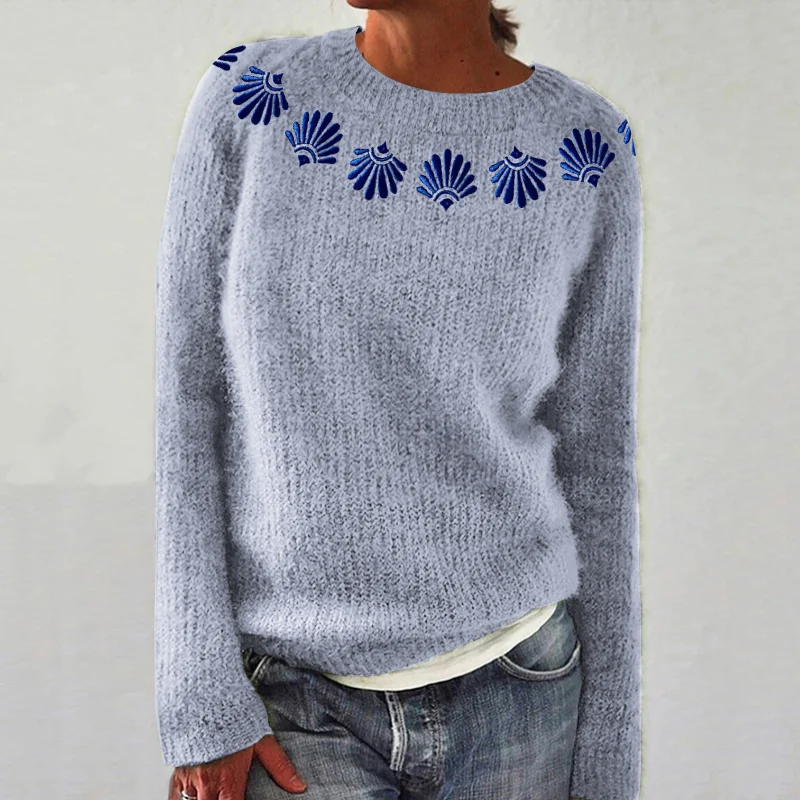 Greek Embroidery Cozy Knit Sweater