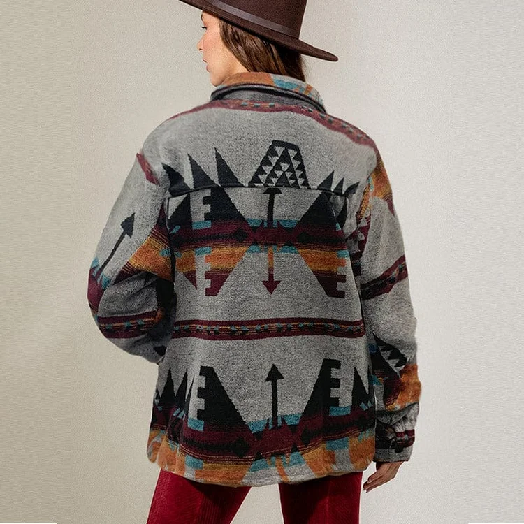 Women's Ethnic Vintage Jacket Gray Aztec West Jacket