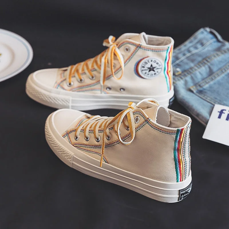 High-Top Canvas Shoes Women Ulzzang All-match 2021 Summer Ins Fashion Sneakers Retro Casual Shoes Girls Gumshoe Beige Black Low