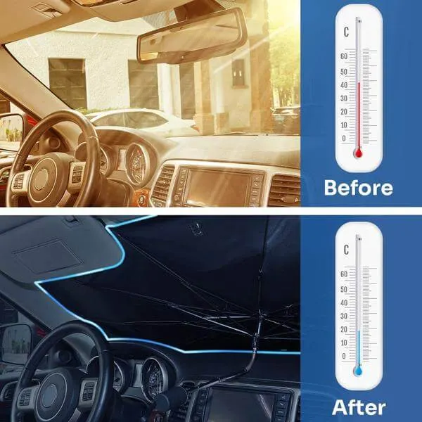 Car sunshade umbrella for windshield  with 360&deg; Rotation Bendable Shaft（59''x 33''）