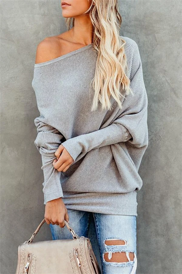 Solid Color Drop Shoulder Sweater