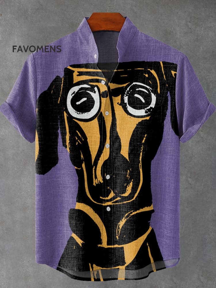 Creative Purple Dog Vintage Print Casual 100% Cotton Shirt Multicolor / S