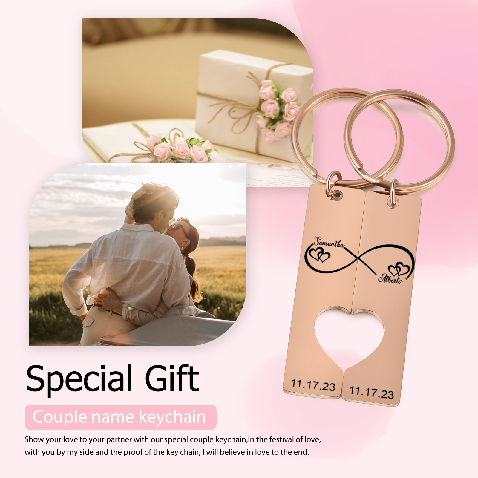 Personalised Couple Infinity Keychain Custom 2 Names & 2 Dates Keyring Heart Valentine's Day Gift for Him/Her-Jessemade AU