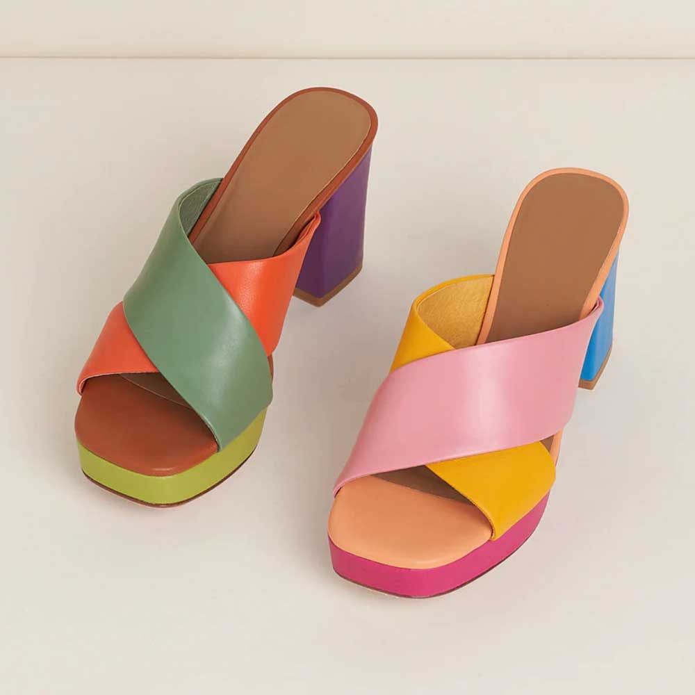 Multi-Color Platform High Heel Cross Strap Mule Slip On Sandals Nicepairs
