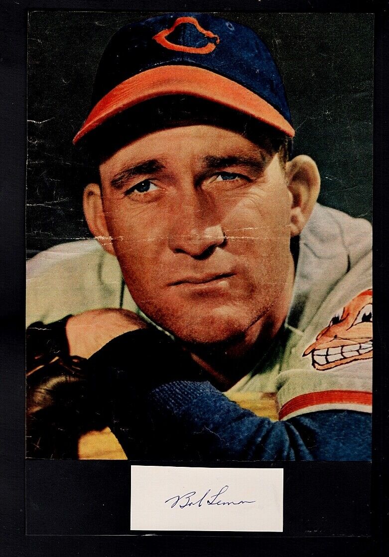 1950 BOB LEMON-CLEVELAND INDIANS 7X10 AUTOGRAPHED CUT -COLOR Photo Poster painting-(d.2000)-HOF