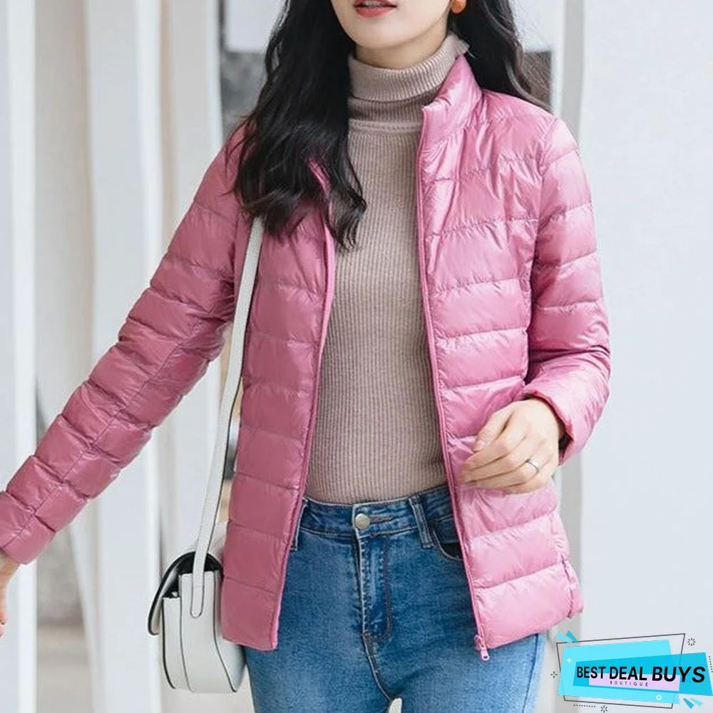 Autumn and Winter Light Down Jacket Women Stand Collar Short Coat