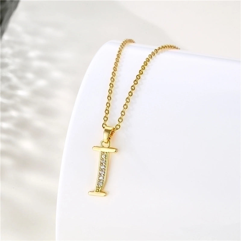 Stainless Steel Titanium Steel 18K Gold Plated Fashion Plating Inlay Letter Zircon Pendant Necklace