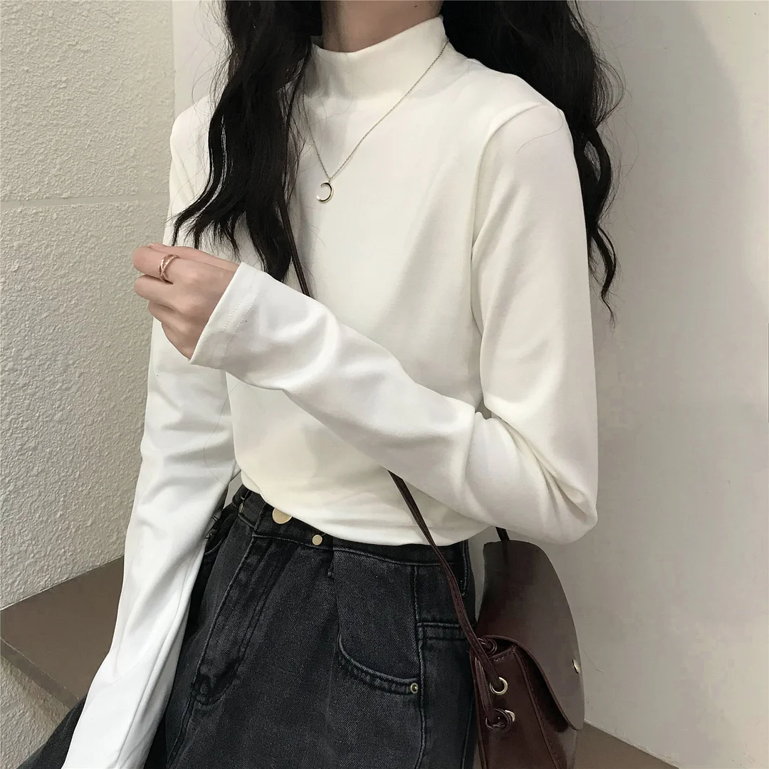 Brownm Brownm Velvet Half High Collar Bottom Shirt Women's Autumn 2024 New Interior With White Long-Sleeved T-Shirt Women's Chic Student Jacket