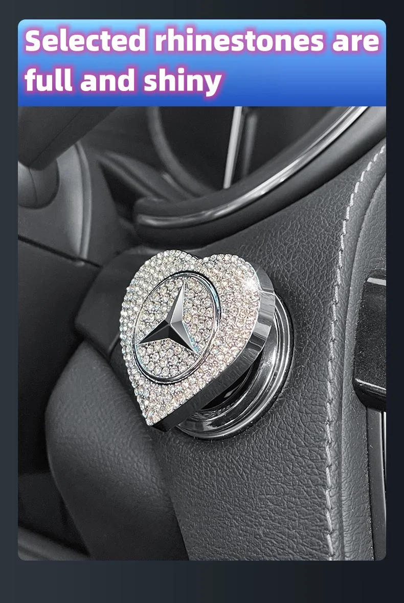 Car one-button start diamond-encrusted heart-shaped protective cover