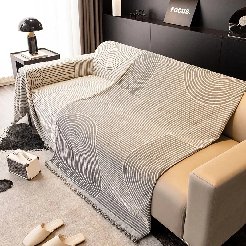 Athvotar Style Sofa Cover with Tassel, Two Sides Throw Blanket, Sofa Covers, Geometric Lines, Towel Ins, Home Decor, Tapestry