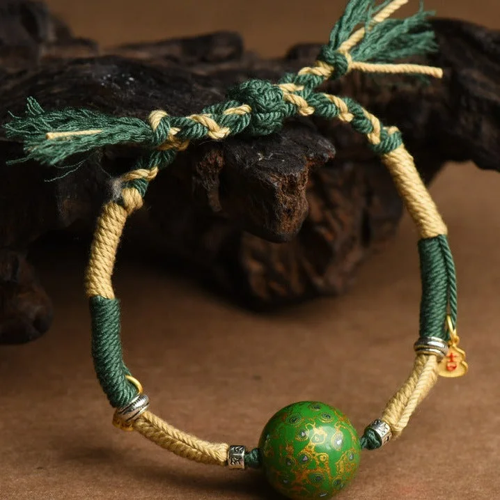 Green Luck String Rope Rubbing Cotton Thread Bracelet