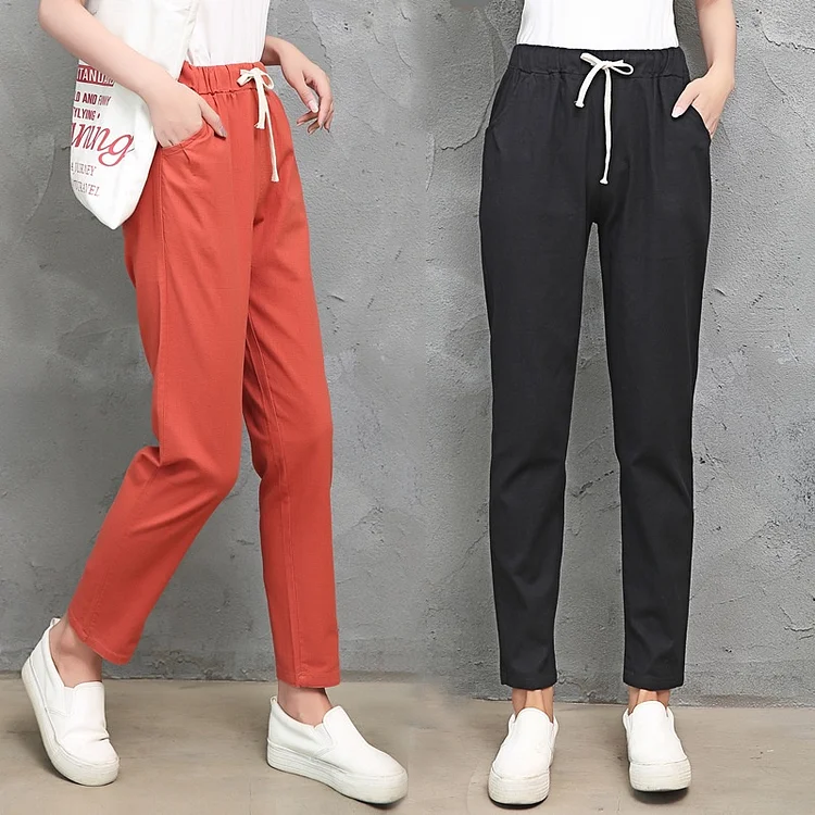 Summer Cotton Linen Pants Big Size Over Size Women's Harem Pants Korean Linen Loose Slim Casual Pants