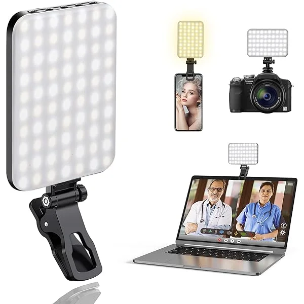 Portable Front & Back Phone Clip Selfie Light, 1 Set 2200MAH Rechargeable Fill Light, Adjustable & Portable 7 Lighting Mode LED Clip On Light for Cellphone, Tablet, Laptop
