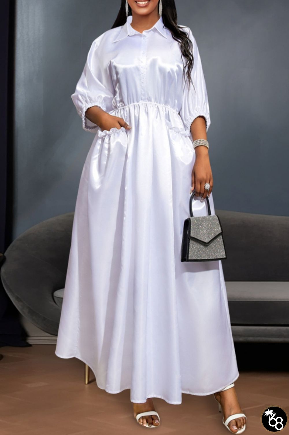 Casual Solid Patchwork Shirt Collar Long Dresses | 168DEAL