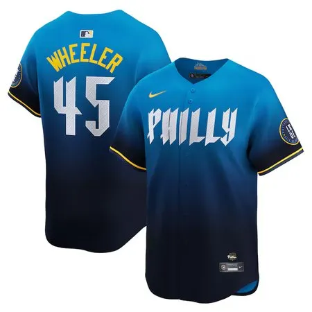Men's Philadelphia Phillies #45 Zack Wheeler  Blue 2024 City Connect Limited Player Jersey