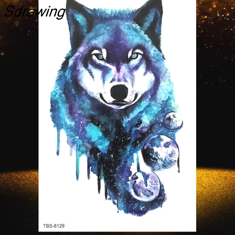 Sdrawing Wolf Tiger Owl Tatoo Sticker 3D Black Animal Tattoo For Men Women Kids Hot Sale Monster Flower Disposable Temporary Tattoo