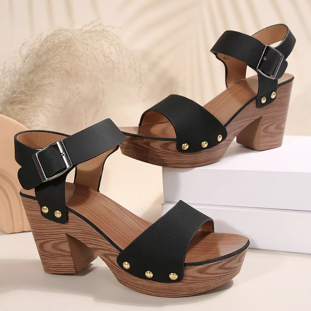 Breakj Breakj Summer New High-Heeled Sandals Women's Shoes With Fish Mouth Sandals Belt Buckle High Heel Casual Sandals