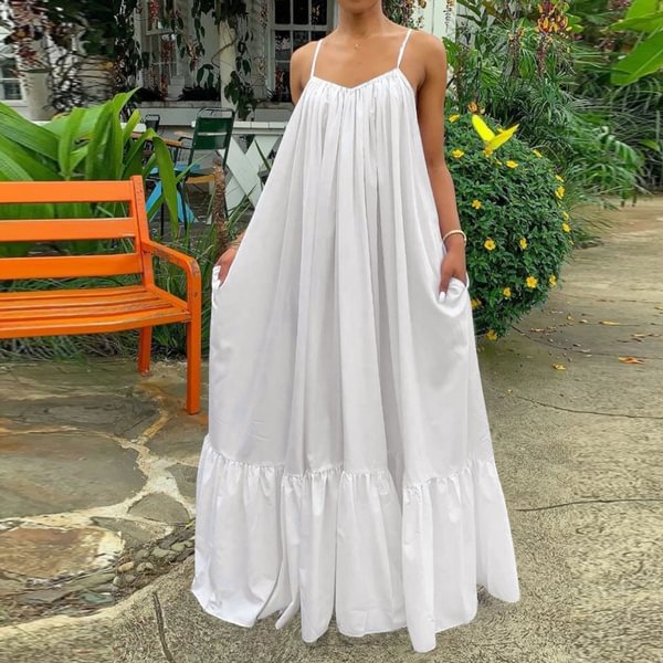 New Women Camisole Oversized Fashion Casual Sleeveless Maxi Dresses Strap Dress Backless Big Swing Floor-Length Robe - BlackFridayBuys