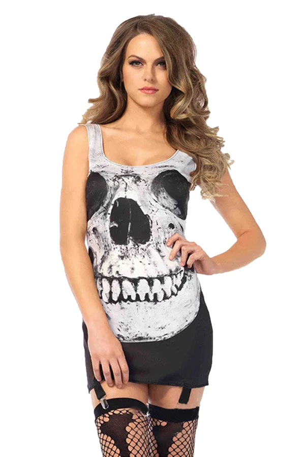 Sexy Women's Skeleton Garter Dress Halloween Costume Black-elleschic