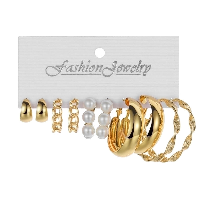 Retro Round Alloy Plating Artificial Pearls Women’s Earrings Ear Studs 6-piece Set