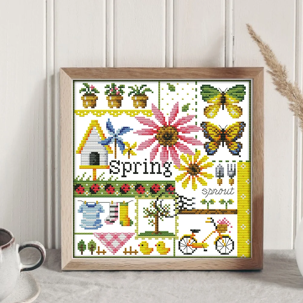 DIY Stamped Cross Stitch 16CT Partial Embroidery 23*23cm - Four Seasons Of Spring