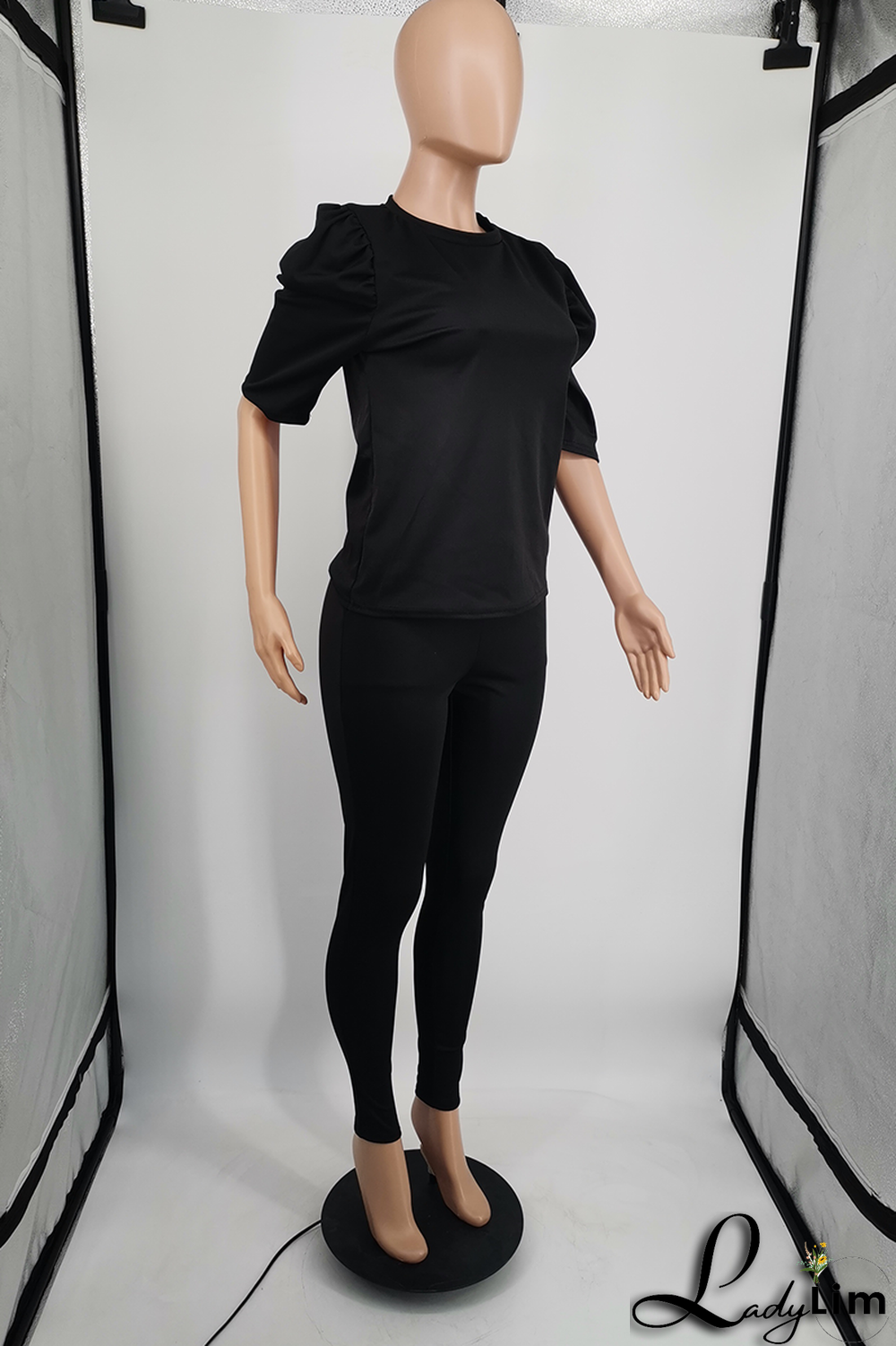 Black Casual Solid Split Joint O Neck Half Sleeve Two Pieces