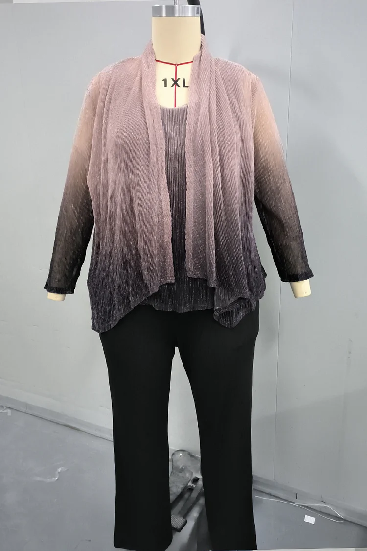 Plus Size Ombre Print Long Sleeve Three Pieces Set Pant Suits  Flycurvy [product_label]