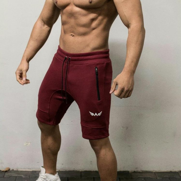 Solid Color Cotton Embroidery Gym Workout Sportswear Men's Shorts